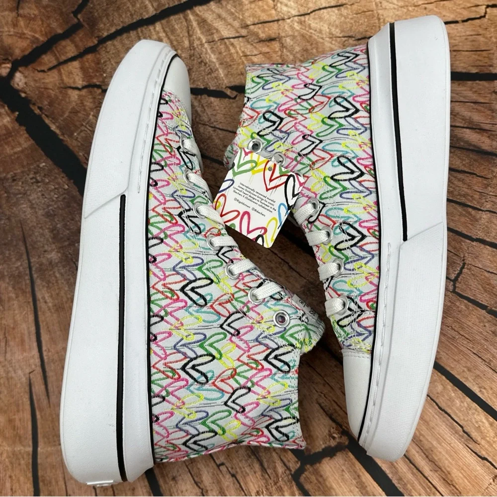 Skechers JGOLDCROWN Platform Shoes Embroidered Hearts High Top Shoes Size 9.5